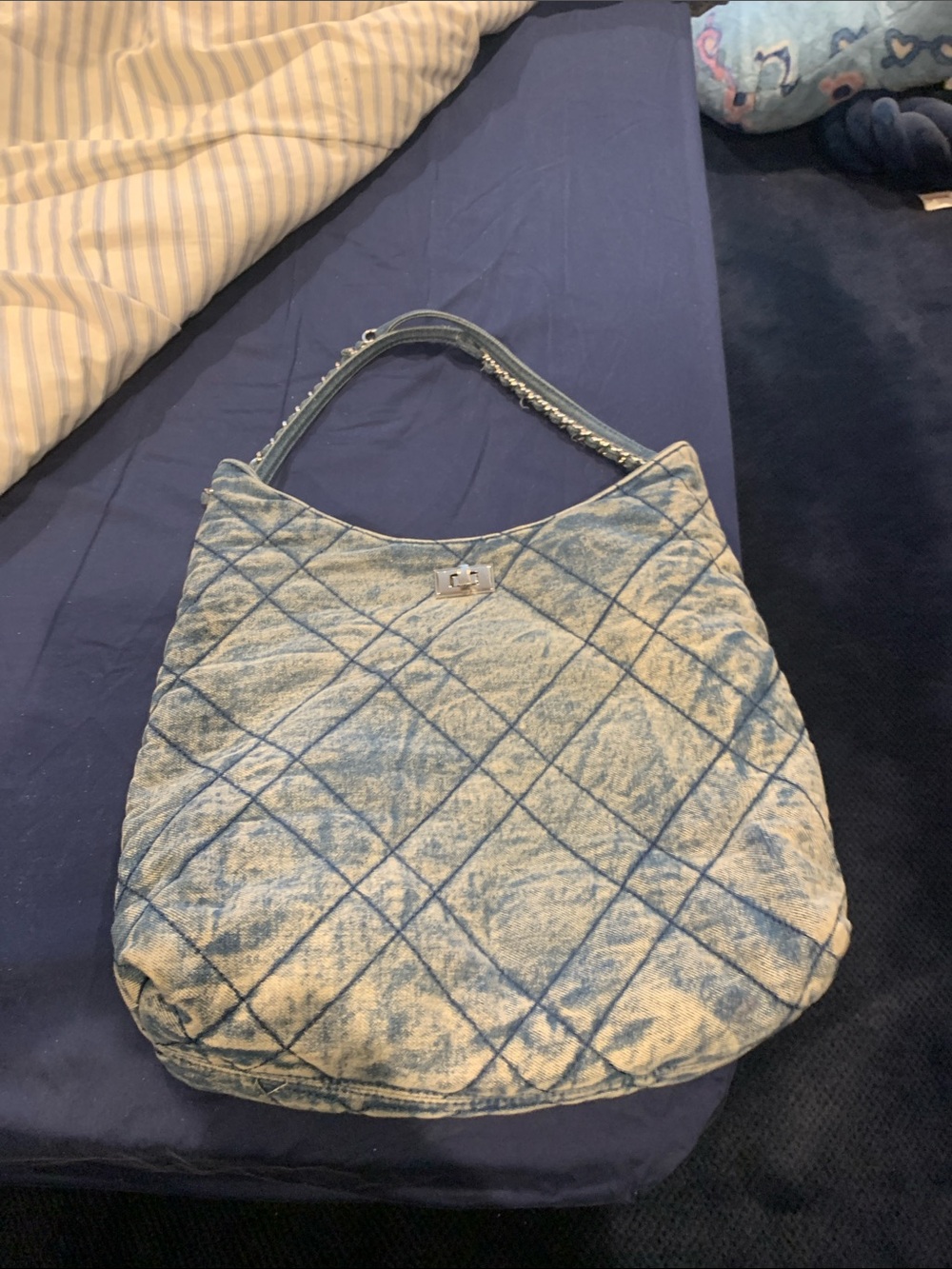 Urban Expressions Light Blue Quilted Denim Shoulder Bag